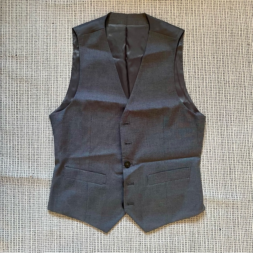 Mango Man Formal Dark Grey Silk Suit Vest Gilet Slim Fit 38